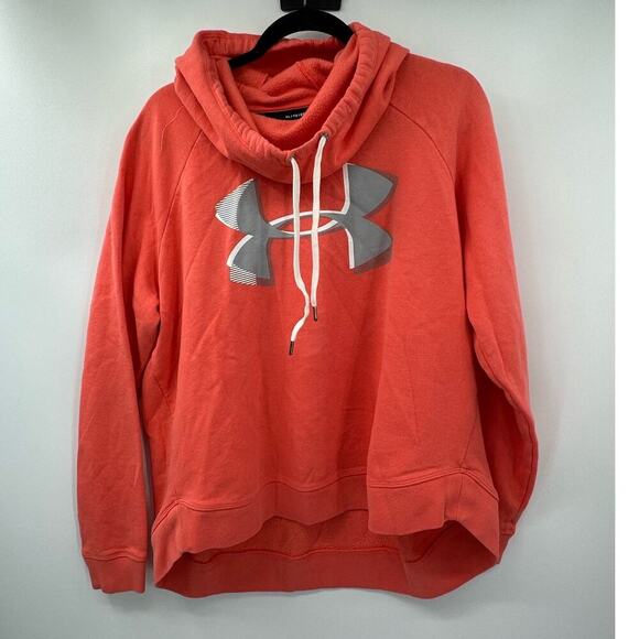 Under Armour Storm ColdGear Orange Pullover Hoodie Sweatshirt Wmns XL Loose Fit - Picture 1 of 5